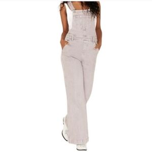 Cleo+ Wolf Chic Women's Light Gray Wide Leg Overalls